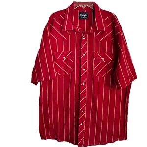 Wrangler Western Mens Shirt Red/white Short Sleeve Pearl Snap Pockets Sz XL Tall